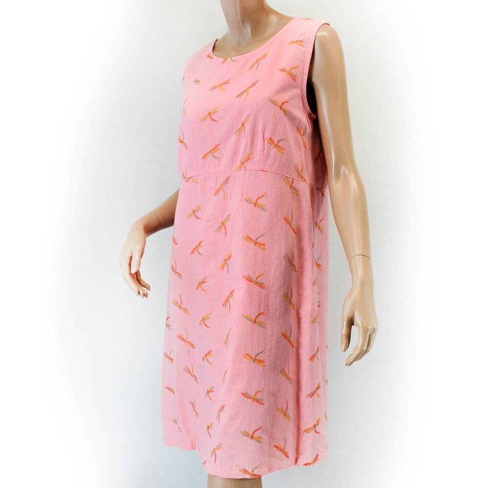 CMC Color Me Cotton Art to Wear Gauze Dress Medium Dragonfly Pink Made USA